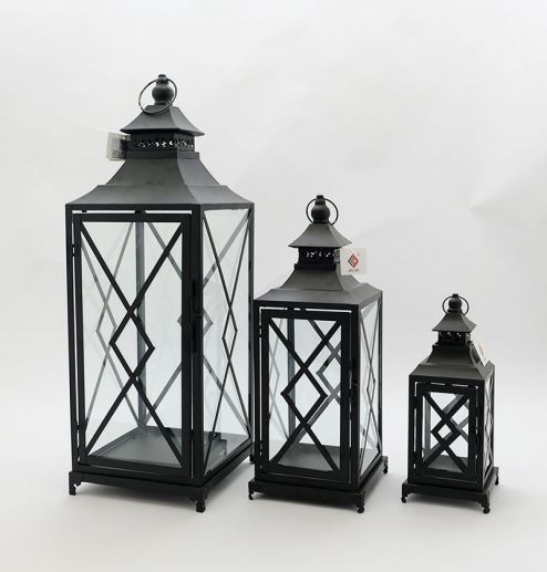 Metal Lanterns Simple European Style Iron Candle Holders with Clear Glass, For Home and Garden Decorations