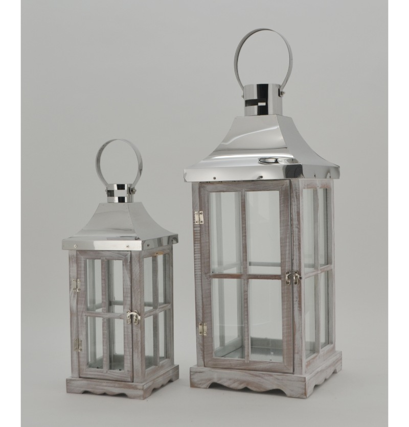Christmas Decorative Lantern Wooden & Iron Candle Lanterns for Home Indoor & Outdoor Vintage Style Hanging Lantern Metal top JL060072S