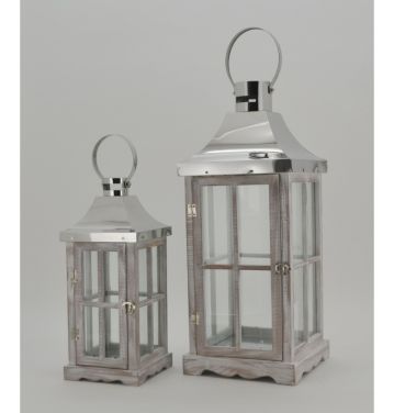 Christmas Decorative Lantern Wooden & Iron Candle Lanterns for Home Indoor & Outdoor Vintage Style Hanging Lantern Metal top JL060072S