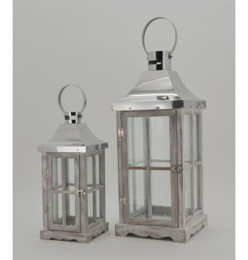 Christmas Decorative Lantern Wooden & Iron Candle Lanterns for Home Indoor & Outdoor Vintage Style Hanging Lantern Metal top JL060072S