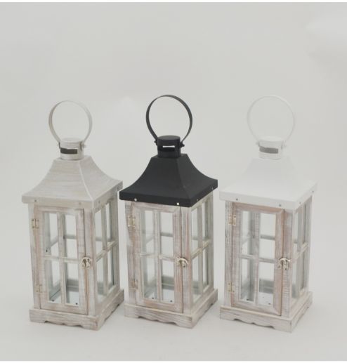 Christmas Decorative Lantern Wooden & Iron Candle Lanterns for Home Indoor & Outdoor Vintage Style Hanging Lan