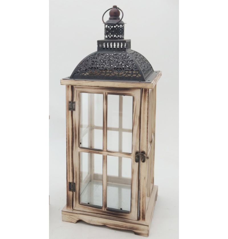 Hot selling Cheap christmas candle lantern wood Iron Top white wooden Lantern For Home Garden Decoration JL060126