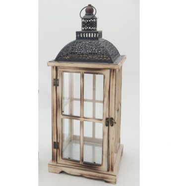 Hot selling Cheap christmas candle lantern wood Iron Top white wooden Lantern For Home Garden Decoration JL060126