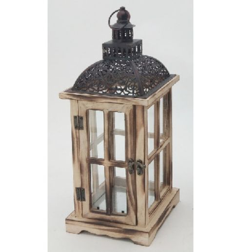 Hot selling Cheap christmas candle lantern wood Iron Top white wooden Lantern For Home Garden Decoration