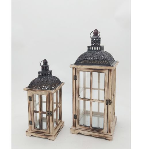 Hot selling Cheap christmas candle lantern wood Iron Top white wooden Lantern For Home Garden Decoration