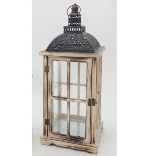 Hot selling Cheap christmas candle lantern wood Iron Top white wooden Lantern For Home Garden Decoration JL060126