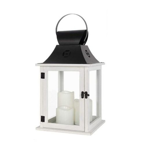 Customization wood lantern with metal handle LED Candle inside for wedding decoration