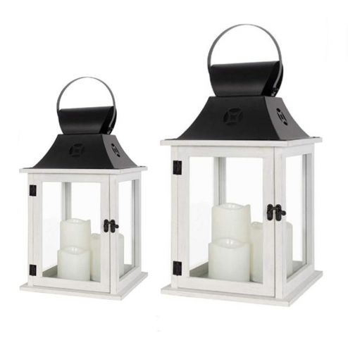 Customization wood lantern with metal handle LED Candle inside for wedding decoration