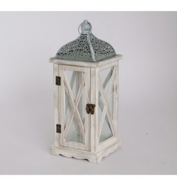 Wholesale custom decorative white wooden Glass Metal Moroccan lantern candlestick candle holder for home decor JL060236