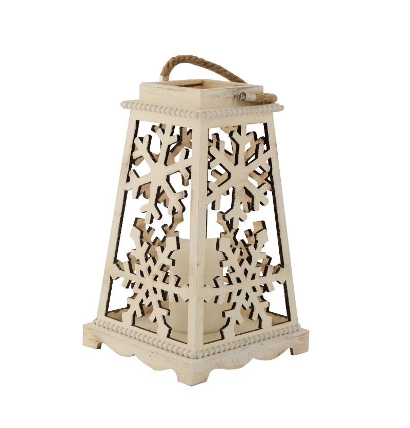 Snowflake Design Wooden Candle Holder Lantern Set Of 2 Accented With Wood Beads Decorate This Season With These Luxury Pieces JL060244S/M