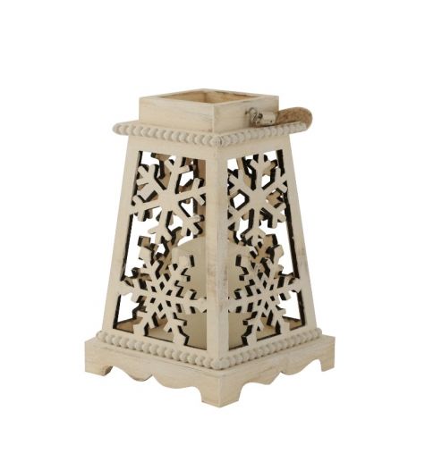 Snowflake Design Wooden Candle Holder Lantern Set Of 2 Accented With Wood Beads Decorate This Season With These Luxury Pieces