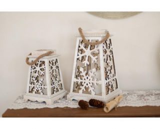Snowflake Design Wooden Candle Holder Lantern Set Of 2 Accented With Wood Beads Decorate This Season With These Luxury Pieces
