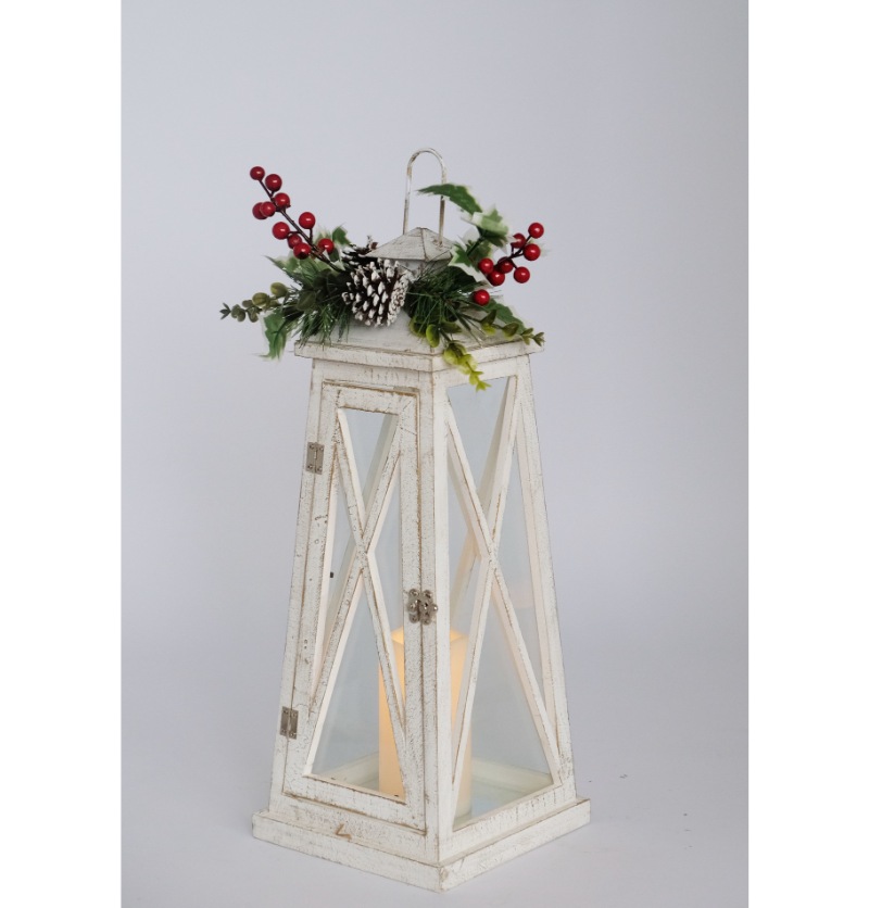 Farmhouse Vintage Decorative Wood Lantern Wash White Effect Outdoor Use for Wedding and Garden JL060260L