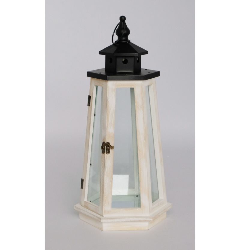 Farmhouse Vintage Decorative Wood Lantern Wash White Effect Outdoor Use for Wedding and Garden JL060264M