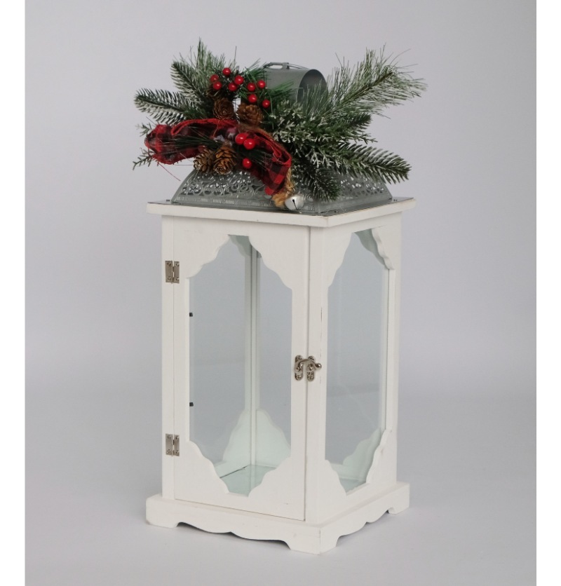 Farmhouse Vintage Decorative Wood Lantern Wash White Effect Outdoor Use for Wedding and Garden JL060267M/L