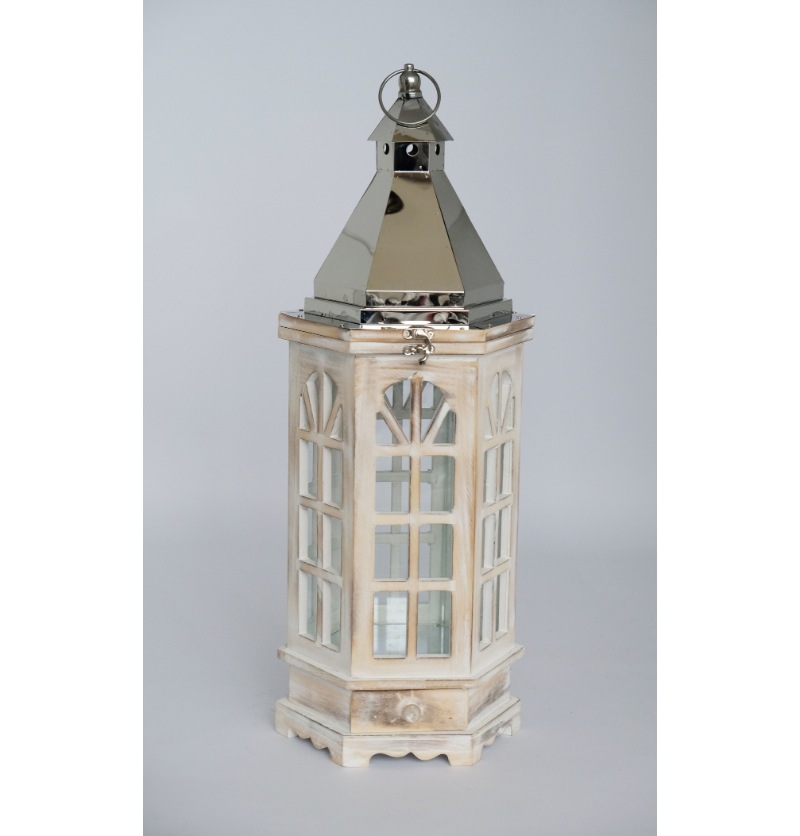 Farmhouse Vintage Decorative Wood Lantern Wash White Effect Outdoor Use for Wedding and Garden JL060268L/XL