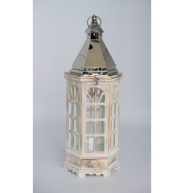 Farmhouse Vintage Decorative Wood Lantern Wash White Effect Outdoor Use for Wedding and Garden JL060268L/XL