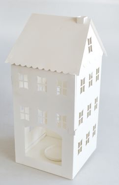 Metal Sheet Hanging Candle Lantern With White Powder Coating House Shape Design For Home Decoration JL010098L