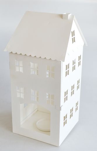 Metal Sheet Hanging Candle Lantern With White Powder Coating House Shape Design For Home Decoration JL010098L