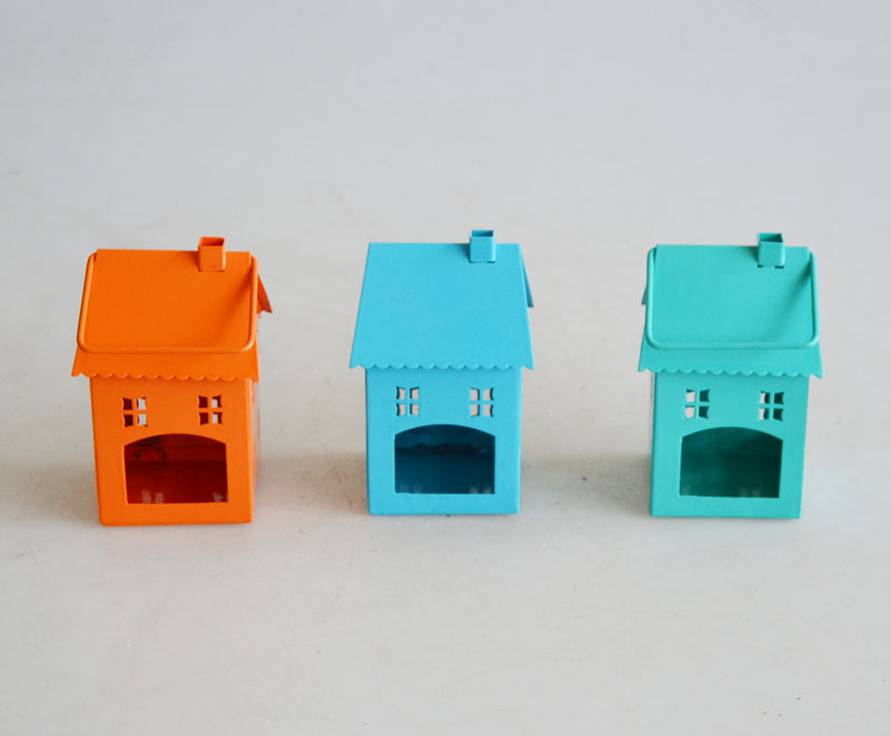 Unique Mini Colored House Design Candle Holder Stand Lantern Warm Wind Light for Home Decor JL010098S