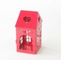 Hot Sale Christmas House Shape Candle Holders Red Lantern Metal Small Lantern