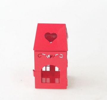 Hot Sale Christmas House Shape Candle Holders Red Lantern Metal Small Lantern JL010699