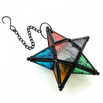 Moroccan Style Star Hanging Glass Lantern Crafts Iron Color Glass Wind Lamp JL010304
