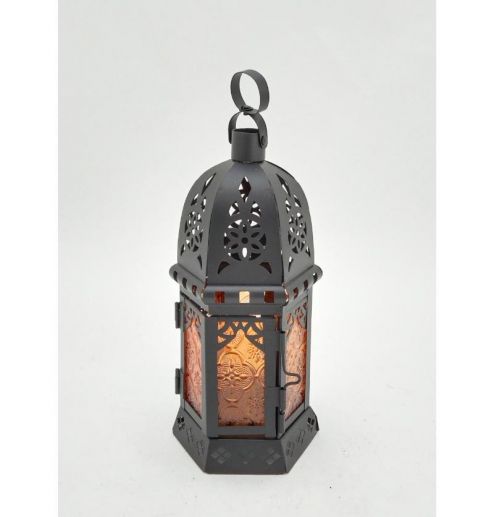 Morocco Iron Frame Lantern Patterned glass Hanging Lantern Candle Holder