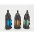 Morocco Iron Frame Lantern Patterned glass Hanging Lantern Candle Holder