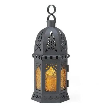 Morocco Iron Frame Lantern Patterned glass Hanging Lantern Candle Holder JL010116