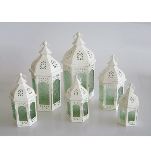 Home Decoration Metal Lantern Garden Candle Holder with Color Glass Iron Europe Wind Lamp