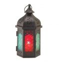 Home Decoration Metal Lantern Garden Candle Holder with Color Glass Iron Europe Wind Lamp