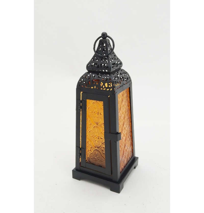 Classic Vintage Lantern with Colorful Glass Metal Lantern Metal Candle Holder