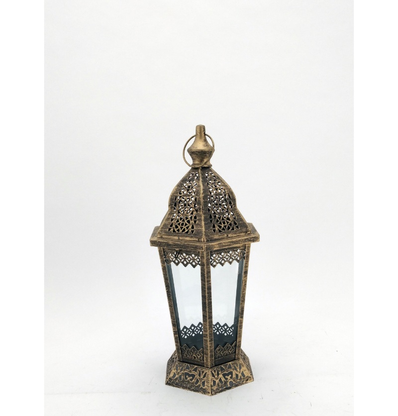 Handmade Metal and Glass Gold Moroccan Candle Lantern For Indoor Floor Lantern Decoration JL012537M
