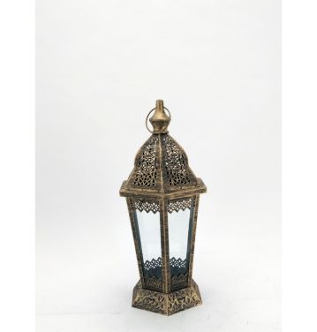 Handmade Metal and Glass Gold Moroccan Candle Lantern For Indoor Floor Lantern Decoration JL012537M