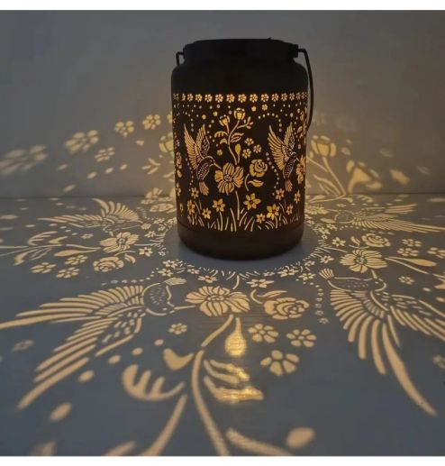 Garden Landscape Solar Hummingbird Flower Handle Lamp Waterproof Outdoor Metal Solar Hollow Lantern JL230005