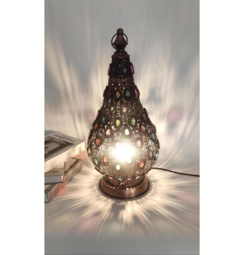 Colored Handmade Antique Moroccan Lantern Iron Table Lamp Home Decor