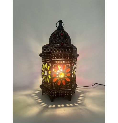 Moroccan Style Antique Carving Flower Lampshade Desk Lamp Colorful Jewelry Lamp 