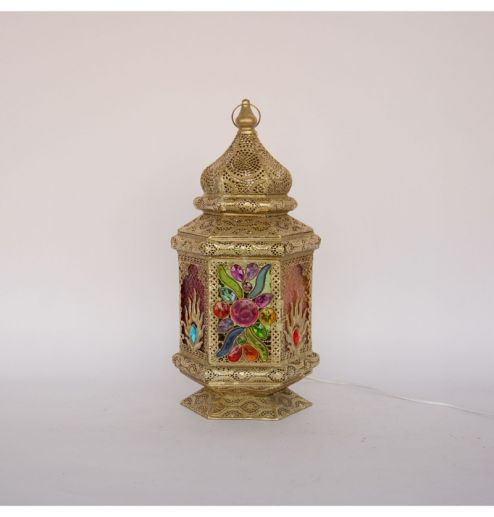 Decor Colored Handmade Antique Moroccan Lantern Iron Table Lamp Indoor Outdoor Floor Light 