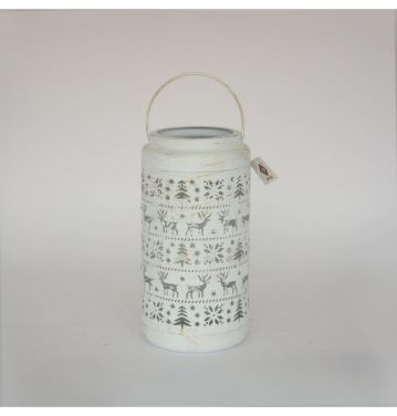 White Vintage Hanging Metal Candle Holder Candle Lantern Christmas Decor Deer Pattern JL012810M-2
