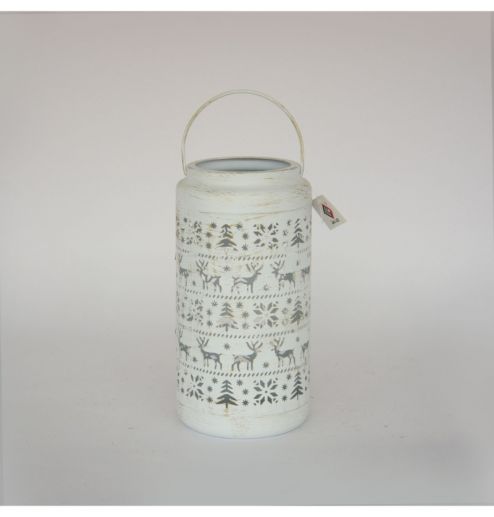 White Vintage Hanging Metal Candle Holder Candle Lantern Christmas Decor Deer Pattern