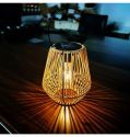 Retro Outdoor Hanging Solar Garden Light round Rattan Bamboo Lantern Balcony Decor