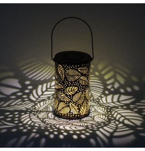 Solar LED Lantern Leaf Pattern Garden Light Metal Hollow Shadow Balcony Xmas Holiday Outdoor Lighting