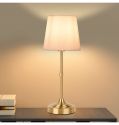 LED Gold Table Lamp Modern Night Light with Fabric Shade Bedroom Bedside Lighting for Reading Living Room Office Desk Light