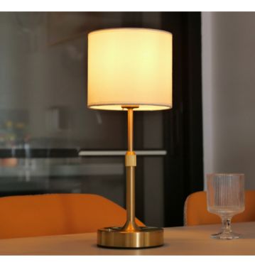 LED Rechargeable Table Lamp Copper White Linen Fabric USB Touch Cordless Battery Dimmer Reading Table Light jl250065