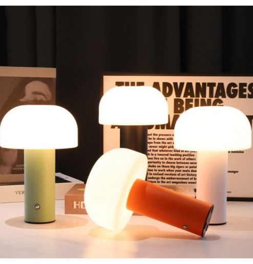 Minimalist Cordless Metal Touch Control Night Mushroom Light Modern Restaurant Bedroom Bedside Rechargeable Table Lamp