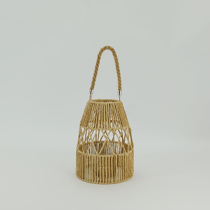 Classic Candlestick Wall-Mounted Outdoor Woven Paper Rope Lantern for home decor JL090048