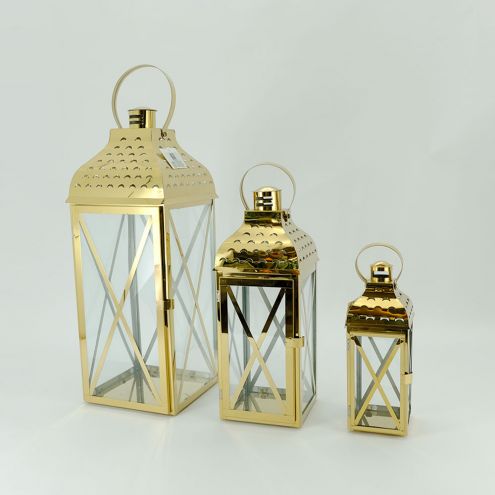 Metal Set of 3 Stainless Steel Candle Holder Lantern decorative Lantern For Home Decor