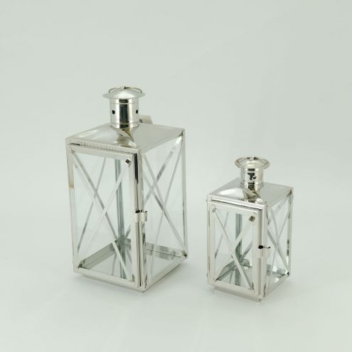 High Quality Stainless Steel Lantern Set of 2 Assorted with Clear Glass 