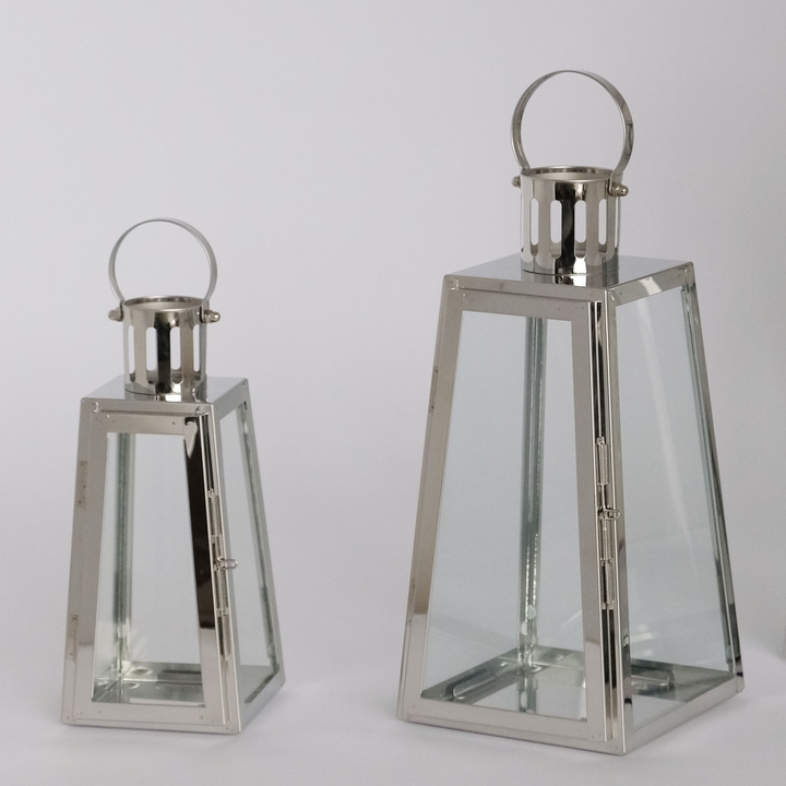 Wedding decorating metal silver stainless steel lantern glass candle holder JL070005